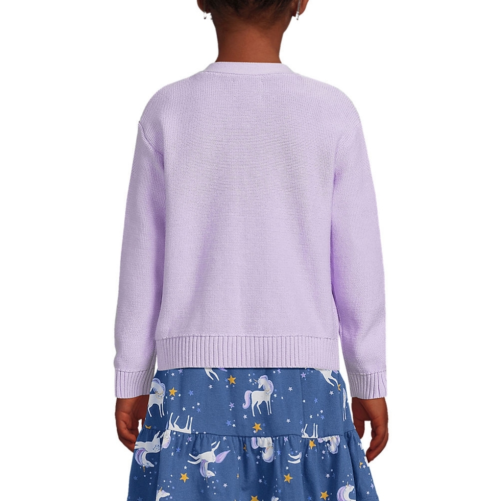 Lands End Kids button front cable cardigan, large (10-12) lavender cloud - Picture 3 of 7